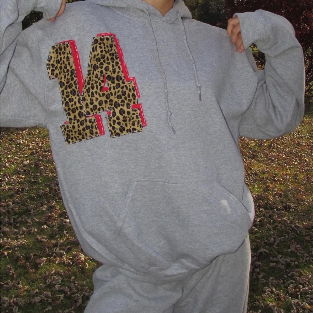 Gray Hoodie with Leopard Print Number